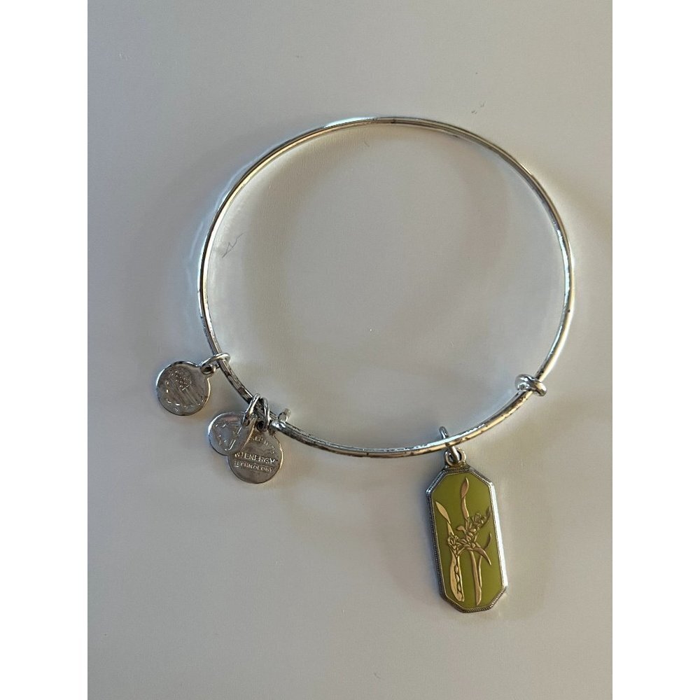Alex and Ani Silver Tone Warrior's Will Gladiolus Charm Bracelet
